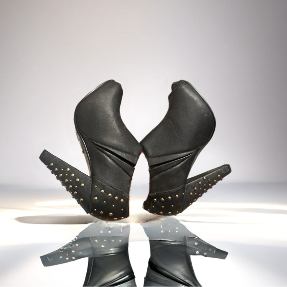 Elegant Black Leather Studded Wedge Heels
